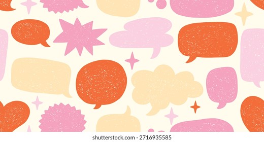 Comentarios garabateados del bosquejo del garabato, patrón de la repetición de la nube del discurso. Patrón plano de la burbuja del discurso sin fisuras, perfecto para los artículos de papelería como los cuadernos, los planificadores, y el abrigo del regalo. Perfecto para las redes sociales.
