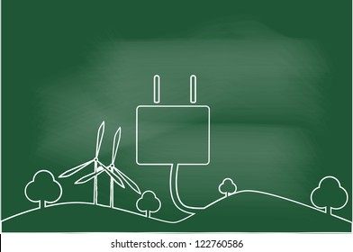 scribble sketch of eco environment  and plug on blackboard