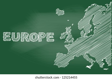 Scribble Sketch Of Europe Map On Blackboard