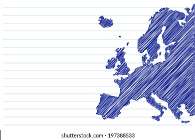 Scribble Sketch Of Europe Map On A Notepad Sheet