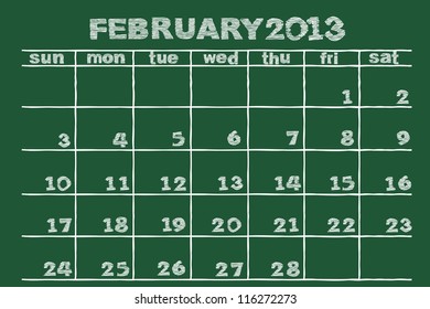 scribble sketch of  February 2013 calendar  on blackboard