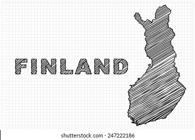 scribble sketch of Finland on grid,Vector illustration.
