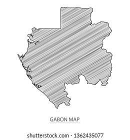 Scribble sketch of Gabon map and Country name on white background. Symbol for your web site design map logo. Scribble map of Africa. app, ui, Travel vector eps10, concept Illustration.