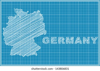 scribble sketch of Germany map on blueprint