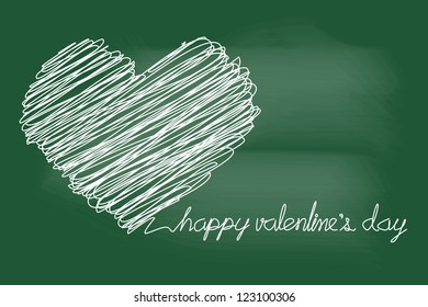 scribble sketch of  heart and Happy Valentine's day text on blackboard