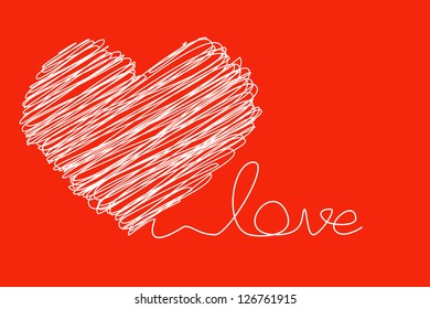 scribble sketch of heart and love text