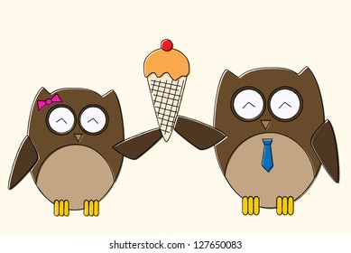 scribble sketch of Ice cream and owl on blackboard