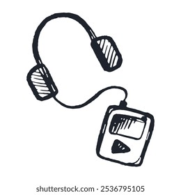 Scribble Sketch Icon of Headphone and Player. Hand drawn Doodle Isolated element