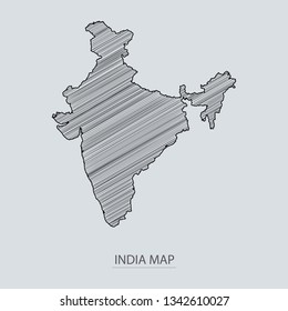 Scribble sketch of India map and Country name on gray background. Symbol for your web site design map logo. scribble map of Asia. app, ui, Travel vector eps10, concept Illustration.