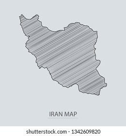 Scribble sketch of Iran map and Country name on gray background. Symbol for your web site design map logo. scribble map of Asia. app, ui, Travel vector eps10, concept Illustration.