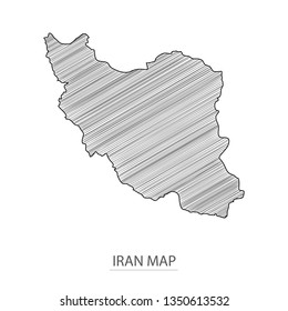 Scribble sketch of Iran map and Country name on white background. Symbol for your web site design map logo. 