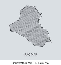Scribble sketch of Iraq map and Country name on gray background. Symbol for your web site design map logo. scribble map of Asia. app, ui, Travel vector eps10, concept Illustration.