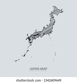 Scribble sketch of Japan map and Country name on gray background. Symbol for your web site design map logo. scribble map of Asia. app, ui, Travel vector eps10, concept Illustration.