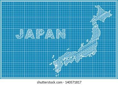 scribble sketch of Japan on blueprint