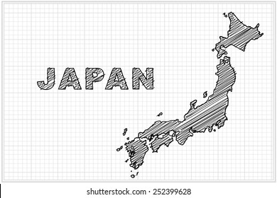 scribble sketch of Japan on grid,Vector illustration.
