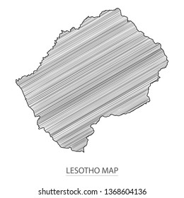Scribble sketch of Lesotho map and Country name on white background. Symbol for your web site design map logo. Scribble map of Africa. app, ui, Travel vector eps10, concept Illustration.