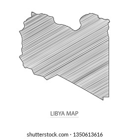 Scribble sketch of Libya map and Country name on white background. Symbol for your web site design map logo. 