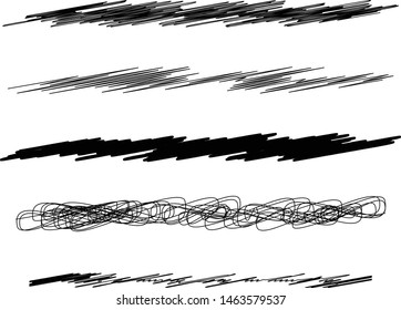 Scribble, sketch line set. Sketch stripes, sketchy streaks. Set of 5 graphical element