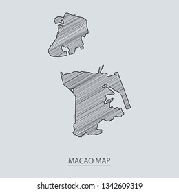 Scribble sketch of Macao map and Country name on gray background. Symbol for your web site design map logo. scribble map of Asia. app, ui, Travel vector eps10, concept Illustration.