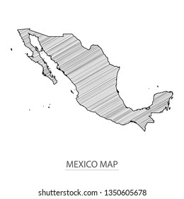 Scribble sketch of Mexico map and Country name on white background. Symbol for your web site design map logo.  