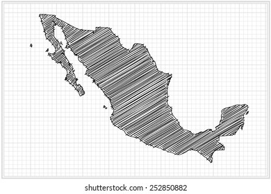 scribble sketch of Mexico map on grid,Vector illustration.