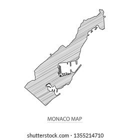 Scribble sketch of Monaco map and Country name on white background. Symbol for your web site design map logo. scribble map of Europe. app, ui, Travel vector eps10, concept Illustration.