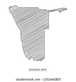 Scribble sketch of Namibia map and Country name on white background. Symbol for your web site design map logo. scribble map of Africa. app, ui, Travel vector eps10, concept Illustration.