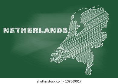 scribble sketch of Netherlands map on blackboard