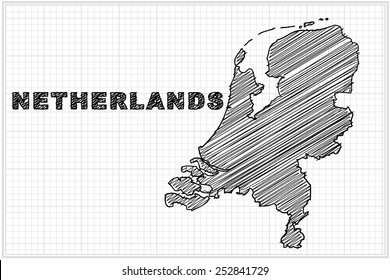 scribble sketch of Netherlands  map on grid,Vector illustration.