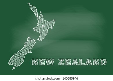 scribble sketch of New Zealand map on blackboard