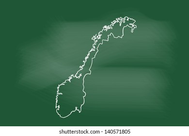 scribble sketch of Norway map on blackboard
