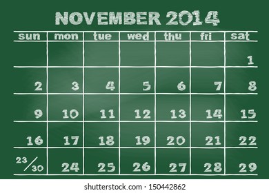 scribble sketch of November 2014 calendar on blackboard