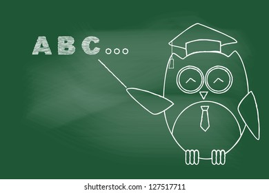 scribble sketch of owl teaching on blackboard