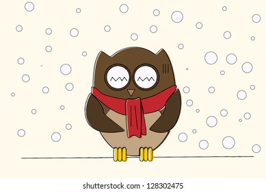 scribble sketch of Owl in the Winter