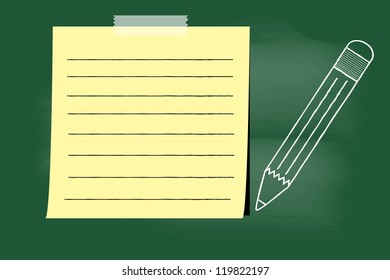 scribble sketch of pencil and paper on blackboard