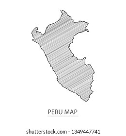 Scribble sketch of Peru map and Country name on white background. Symbol for your web site design map logo. scribble map of South America. app, ui, Travel vector eps10, concept Illustration.