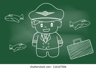 scribble sketch of  pilot on blackboard