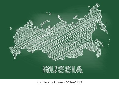 scribble sketch of Russia map on blackboard