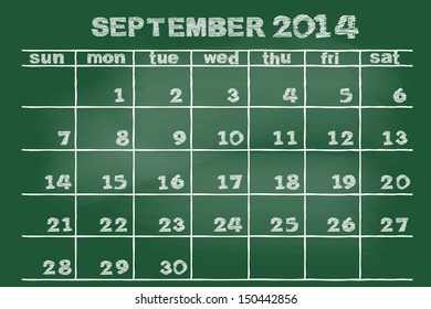 scribble sketch of September 2014 calendar on blackboard