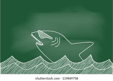 scribble sketch of shark on blackboard