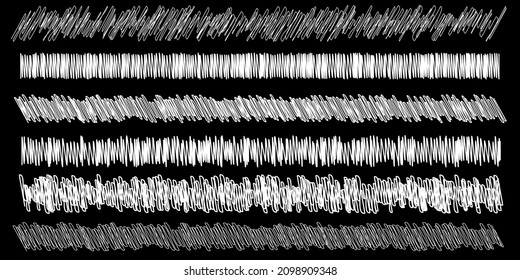 Scribble, sketch, sketchy doodle horizontal line dividers. Wavy, waving, wave and billowy, zigzag, criss-cross lines