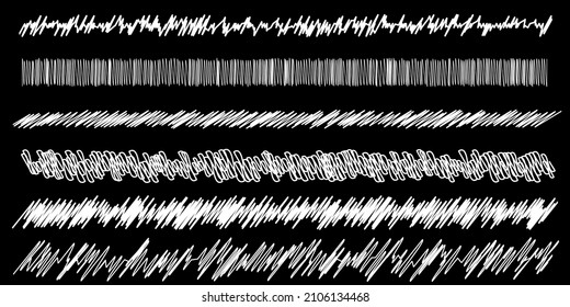Scribble, sketch, sketchy doodle horizontal line dividers. Wavy, waving, wave and billowy, zigzag, criss-cross lines