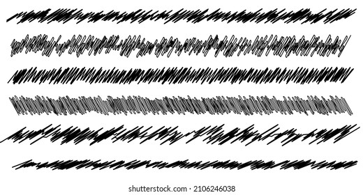 Drehbuch, Skizze, skizzenhaft doodle horizontale Linien Trenner. Flüchtig, gewebt, gewellt, gewellt und schwach, Zickzack, kreuz