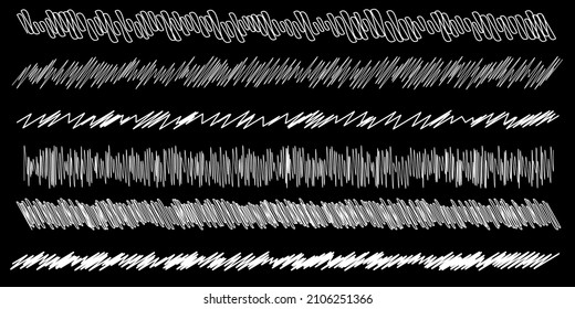 Scribble, sketch, sketchy doodle horizontal line dividers. Wavy, waving, wave and billowy, zigzag, criss-cross lines