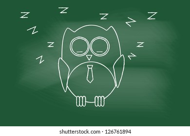 scribble sketch of sleepy owl on blackboard