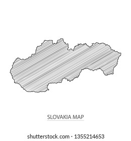 Scribble sketch of Slovakia map and Country name on white background. Symbol for your web site design map logo. scribble map of Europe. app, ui, Travel vector eps10, concept Illustration.