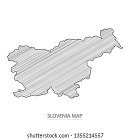 Scribble sketch of Slovenia map and Country name on white background. Symbol for your web site design map logo. scribble map of Europe. app, ui, Travel vector eps10, concept Illustration.