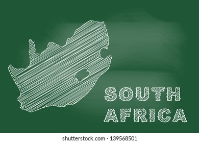 Scribble Sketch Of South Africa Map On Blackboard