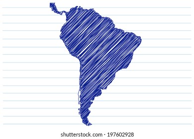 scribble sketch of South America on a notepad sheet