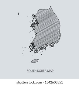 Scribble sketch of South Korea map and Country name on gray background. Symbol for your web site design map logo. scribble map of Asia. app, ui, Travel vector eps10, concept Illustration.